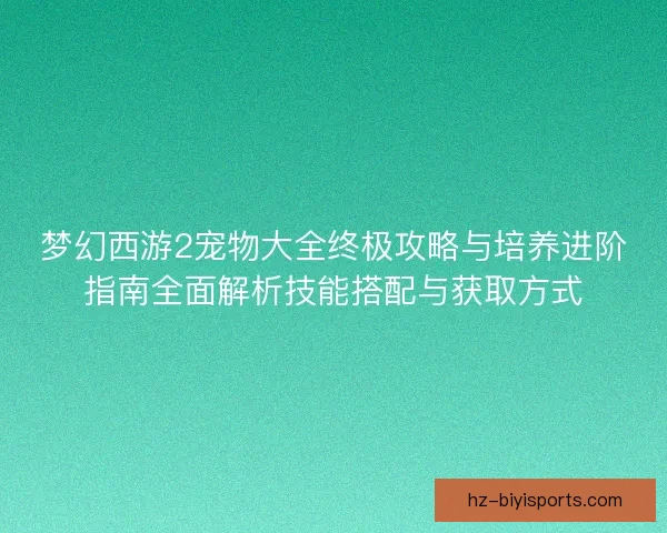 梦幻西游2宠物大全终极攻略与培养进阶指南全面解析技能搭配与获取方式